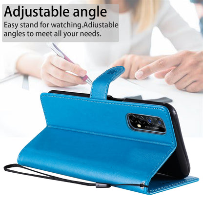 For OPPO Realme 7 5G Cat and Bee Embossed Flip Leather Phone Case Wallet Cover with Card Slots Cash Pocket Magnetic Stand Protective Shockproof TPU PU Leather Case with Wrist Strap