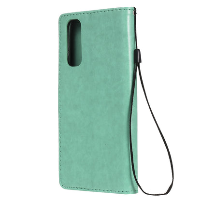 For OPPO Realme 7 5G Cat and Bee Embossed Flip Leather Phone Case Wallet Cover with Card Slots Cash Pocket Magnetic Stand Protective Shockproof TPU PU Leather Case with Wrist Strap