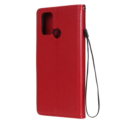 For OPPO Realme 7i Cat and Bee Embossed Flip Leather Phone Case Wallet Cover with Card Slots Cash Pocket Magnetic Stand Protective Shockproof TPU PU Leather Case with Wrist Strap