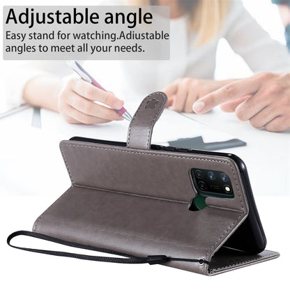For OPPO Realme 7i Cat and Bee Embossed Flip Leather Phone Case Wallet Cover with Card Slots Cash Pocket Magnetic Stand Protective Shockproof TPU PU Leather Case with Wrist Strap