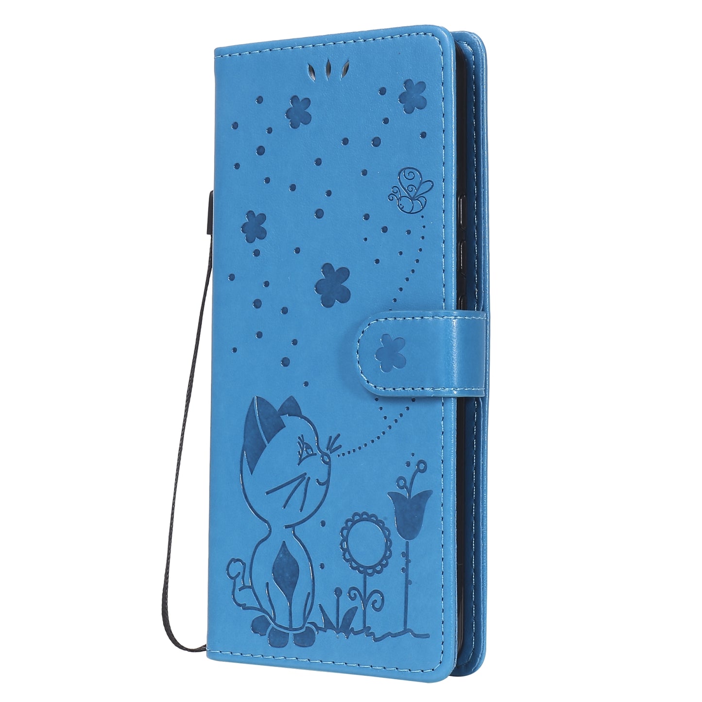 For OPPO C17 Cat and Bee Embossed Flip Leather Phone Case Wallet Cover with Card Slots Cash Pocket Magnetic Stand Protective Shockproof TPU PU Leather Case with Wrist Strap