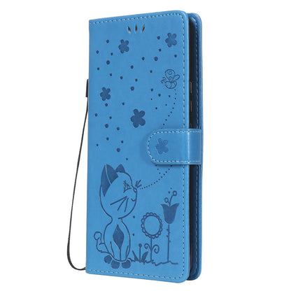 For OPPO C17 Cat and Bee Embossed Flip Leather Phone Case Wallet Cover with Card Slots Cash Pocket Magnetic Stand Protective Shockproof TPU PU Leather Case with Wrist Strap