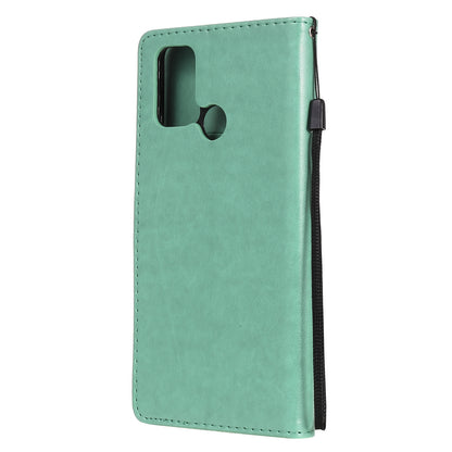 For OPPO Realme 7i Cat and Bee Embossed Flip Leather Phone Case Wallet Cover with Card Slots Cash Pocket Magnetic Stand Protective Shockproof TPU PU Leather Case with Wrist Strap