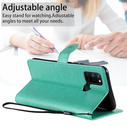For OPPO C17 Cat and Bee Embossed Flip Leather Phone Case Wallet Cover with Card Slots Cash Pocket Magnetic Stand Protective Shockproof TPU PU Leather Case with Wrist Strap