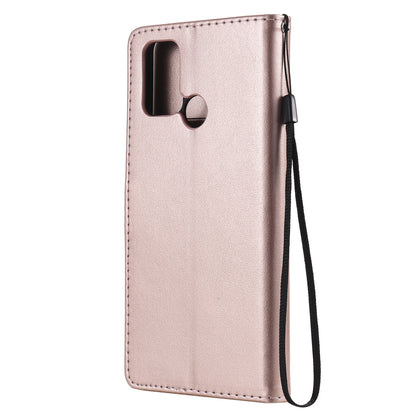 For OPPO Realme 7i Cat and Bee Embossed Flip Leather Phone Case Wallet Cover with Card Slots Cash Pocket Magnetic Stand Protective Shockproof TPU PU Leather Case with Wrist Strap