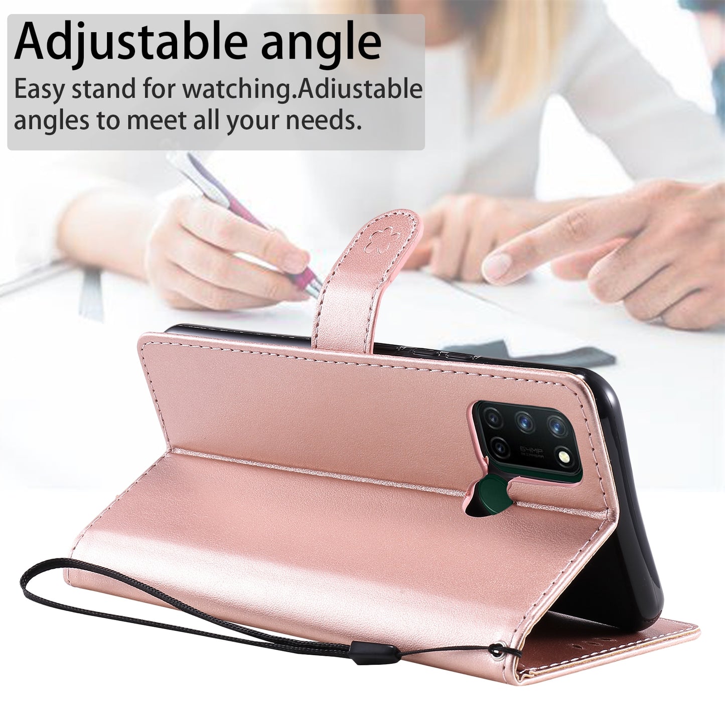 For OPPO C17 Cat and Bee Embossed Flip Leather Phone Case Wallet Cover with Card Slots Cash Pocket Magnetic Stand Protective Shockproof TPU PU Leather Case with Wrist Strap