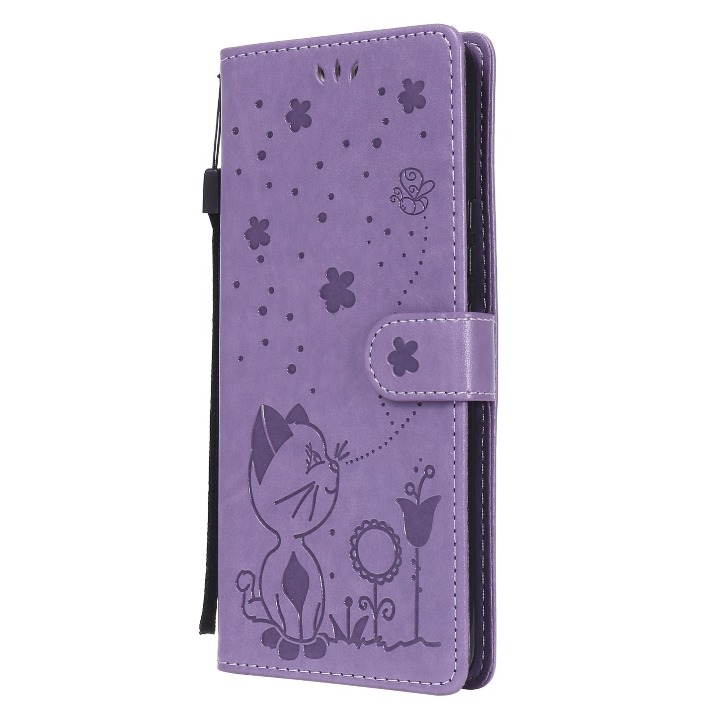 For OPPO C17 Cat and Bee Embossed Flip Leather Phone Case Wallet Cover with Card Slots Cash Pocket Magnetic Stand Protective Shockproof TPU PU Leather Case with Wrist Strap