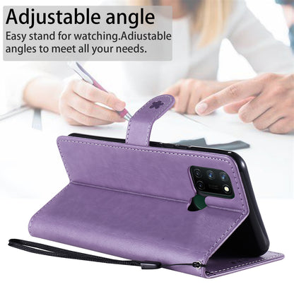 For OPPO C17 Cat and Bee Embossed Flip Leather Phone Case Wallet Cover with Card Slots Cash Pocket Magnetic Stand Protective Shockproof TPU PU Leather Case with Wrist Strap