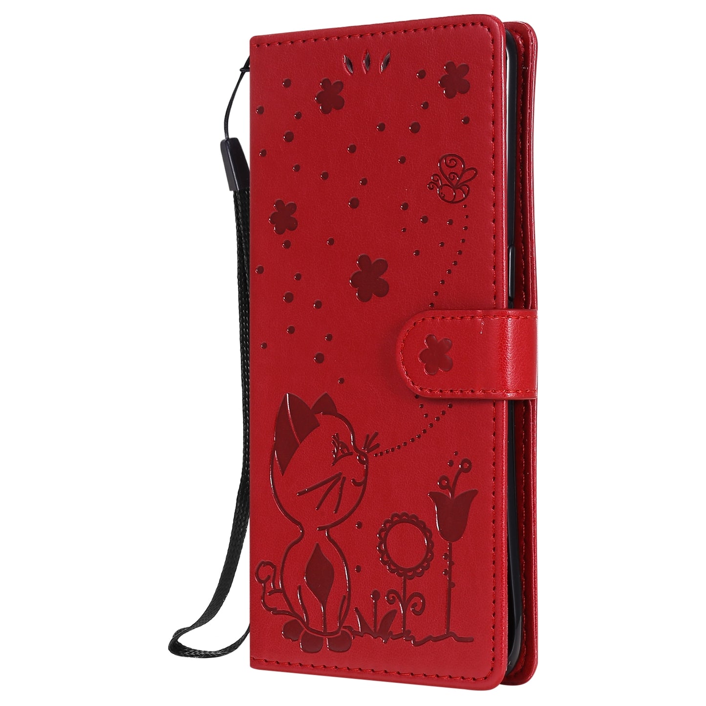 For OPPO Reno4 Pro 4G Cat and Bee Embossed Flip Leather Phone Case Wallet Cover with Card Slots Cash Pocket Magnetic Stand Protective Shockproof TPU PU Leather Case with Wrist Strap