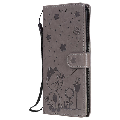 For OPPO Reno4 Pro 4G Cat and Bee Embossed Flip Leather Phone Case Wallet Cover with Card Slots Cash Pocket Magnetic Stand Protective Shockproof TPU PU Leather Case with Wrist Strap