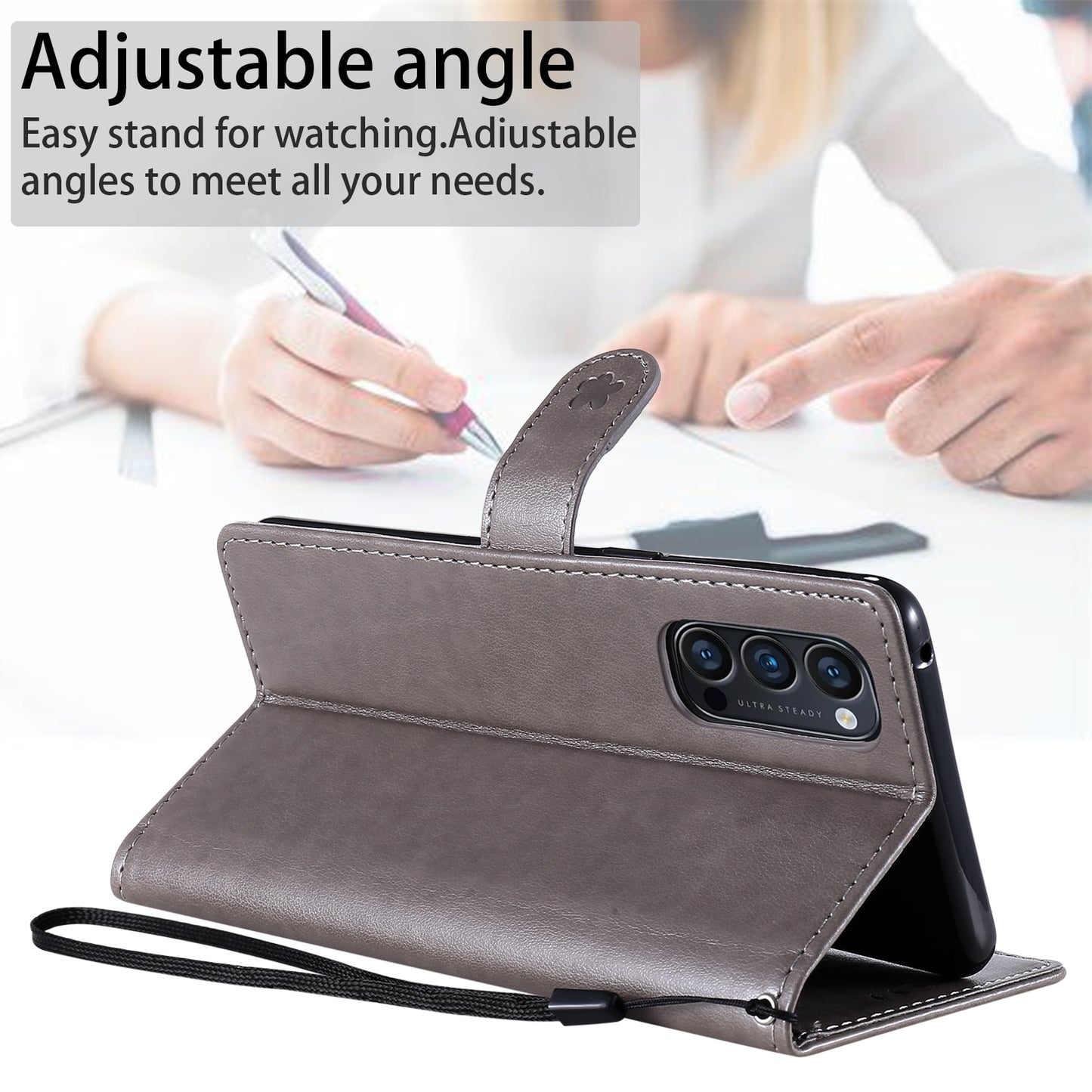 For OPPO Reno4 Pro 4G Cat and Bee Embossed Flip Leather Phone Case Wallet Cover with Card Slots Cash Pocket Magnetic Stand Protective Shockproof TPU PU Leather Case with Wrist Strap