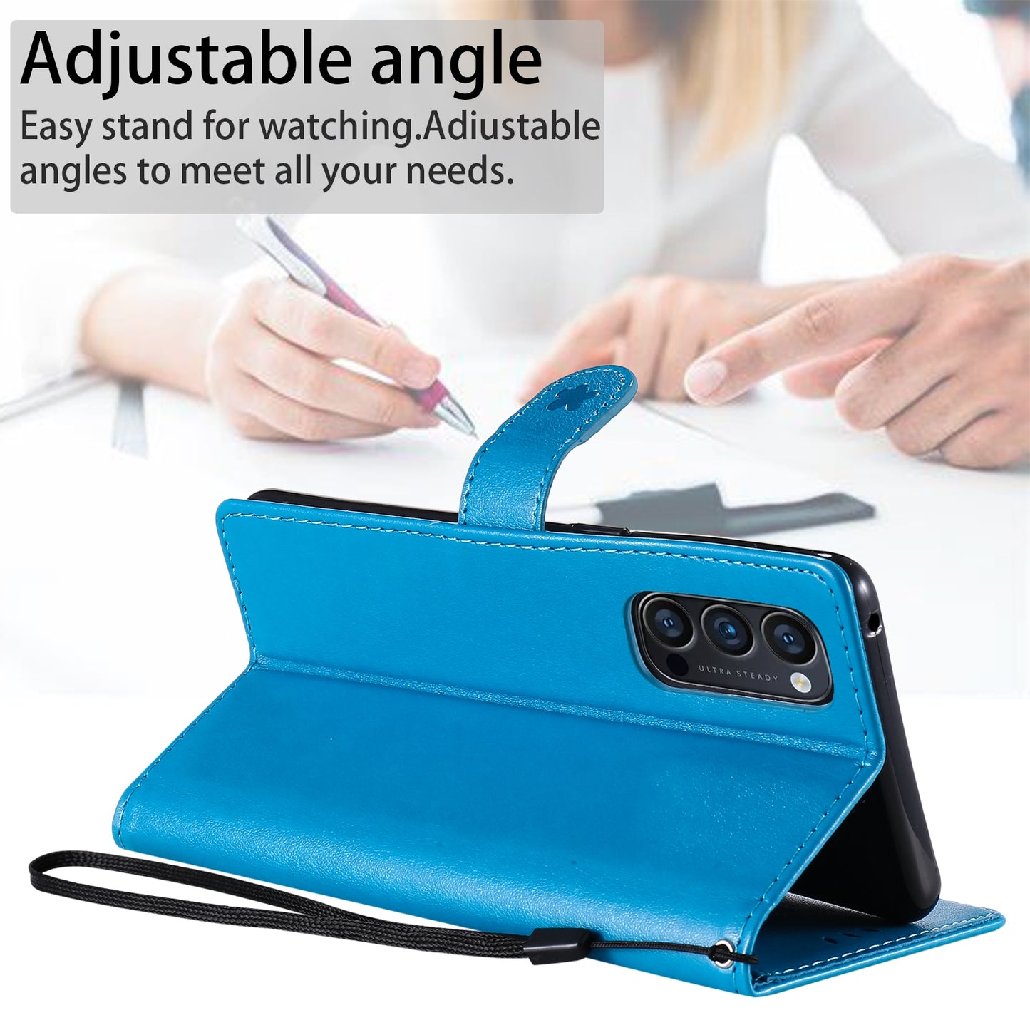 For OPPO Reno4 Pro 4G Cat and Bee Embossed Flip Leather Phone Case Wallet Cover with Card Slots Cash Pocket Magnetic Stand Protective Shockproof TPU PU Leather Case with Wrist Strap