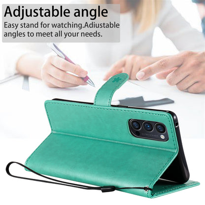 For OPPO Reno4 Pro 4G Cat and Bee Embossed Flip Leather Phone Case Wallet Cover with Card Slots Cash Pocket Magnetic Stand Protective Shockproof TPU PU Leather Case with Wrist Strap