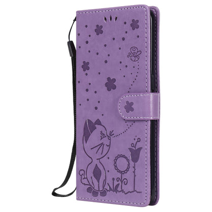 For OPPO Reno4 Pro 4G Cat and Bee Embossed Flip Leather Phone Case Wallet Cover with Card Slots Cash Pocket Magnetic Stand Protective Shockproof TPU PU Leather Case with Wrist Strap