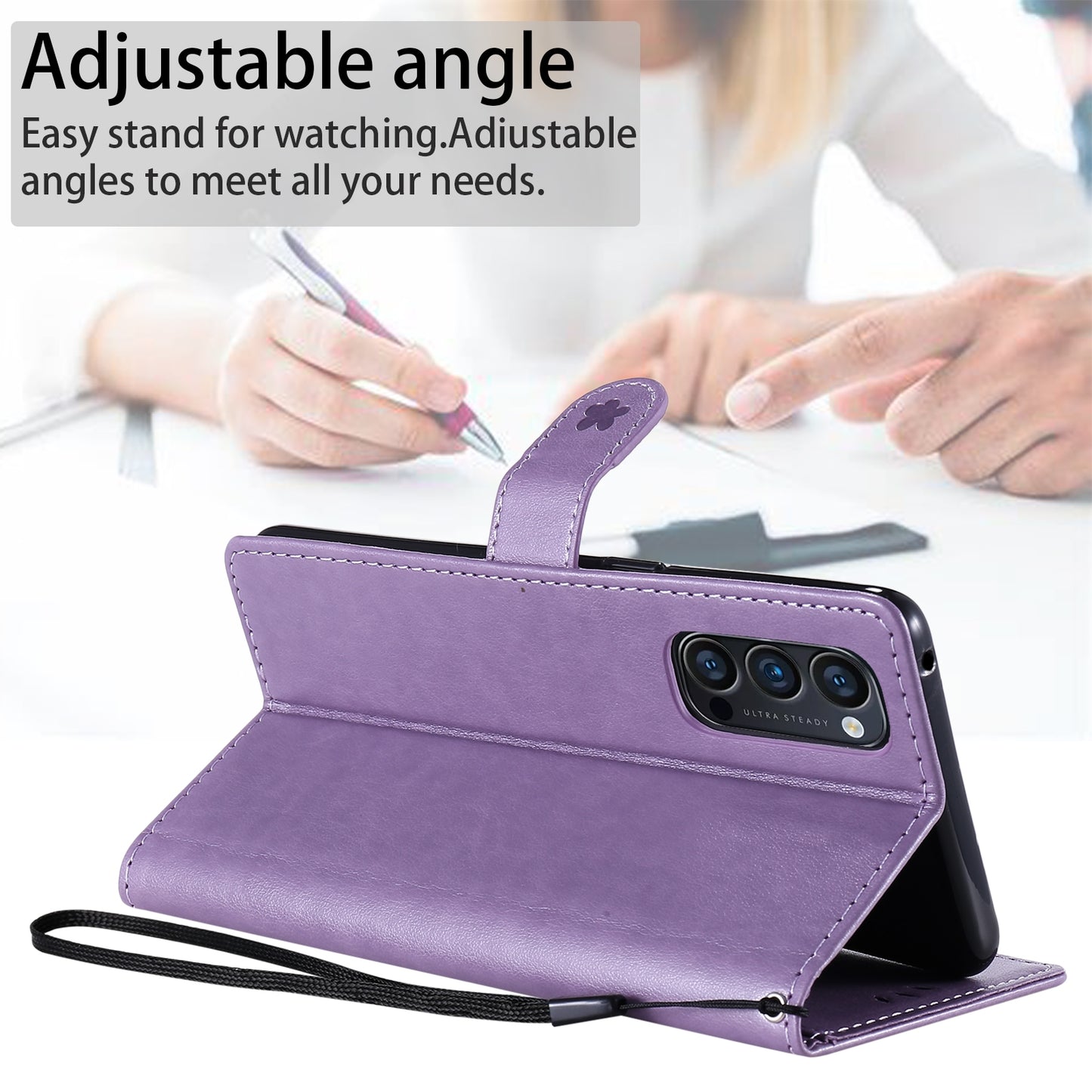 For OPPO Reno4 Pro 4G Cat and Bee Embossed Flip Leather Phone Case Wallet Cover with Card Slots Cash Pocket Magnetic Stand Protective Shockproof TPU PU Leather Case with Wrist Strap