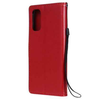 For OPPO Reno4 4G Cat and Bee Embossed Flip Leather Phone Case Wallet Cover with Card Slots Cash Pocket Magnetic Stand Protective Shockproof TPU PU Leather Case with Wrist Strap