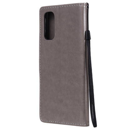 For OPPO Reno4 4G Cat and Bee Embossed Flip Leather Phone Case Wallet Cover with Card Slots Cash Pocket Magnetic Stand Protective Shockproof TPU PU Leather Case with Wrist Strap