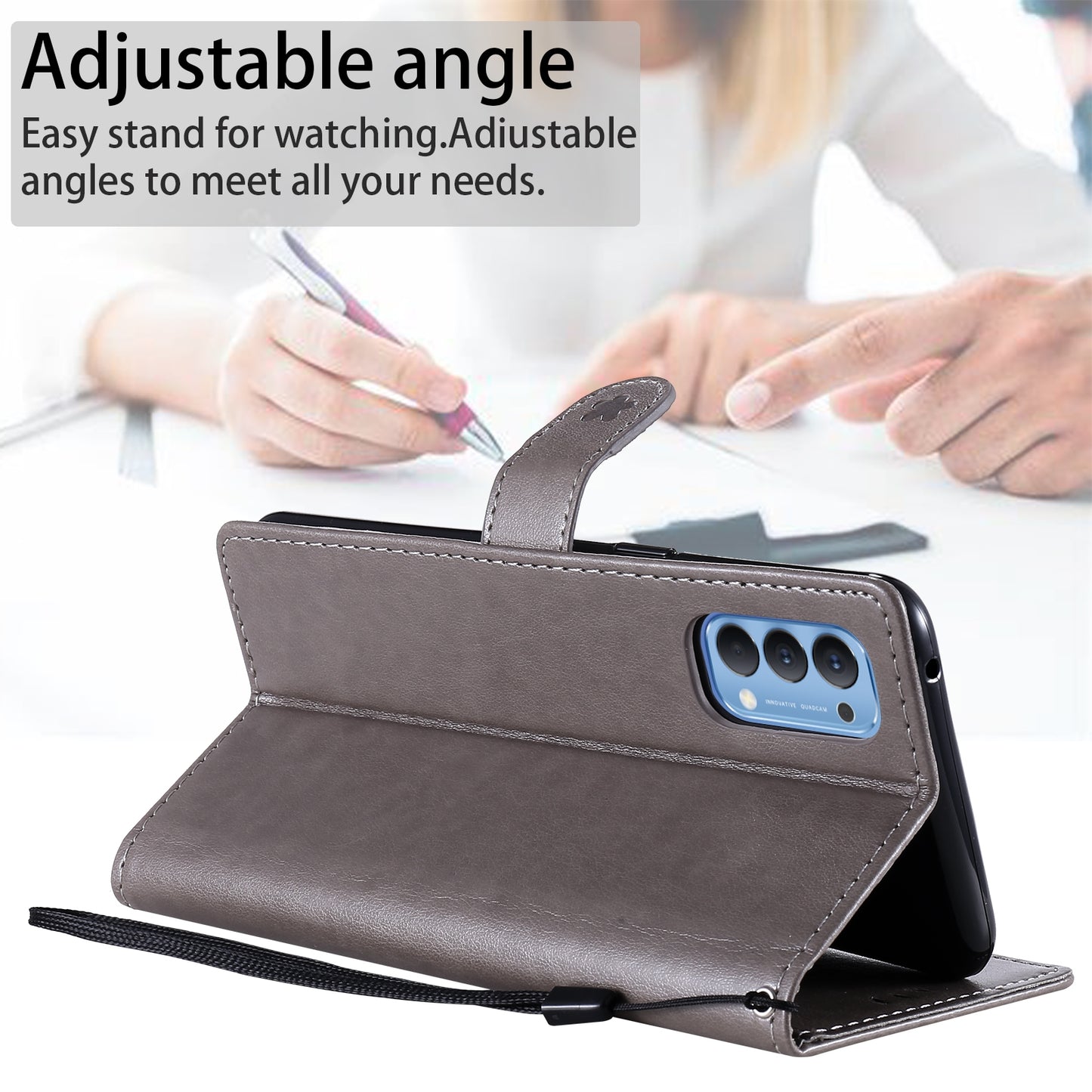 For OPPO Reno4 4G Cat and Bee Embossed Flip Leather Phone Case Wallet Cover with Card Slots Cash Pocket Magnetic Stand Protective Shockproof TPU PU Leather Case with Wrist Strap