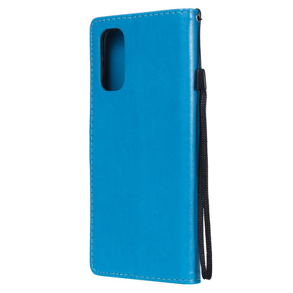 For OPPO Reno4 4G Cat and Bee Embossed Flip Leather Phone Case Wallet Cover with Card Slots Cash Pocket Magnetic Stand Protective Shockproof TPU PU Leather Case with Wrist Strap