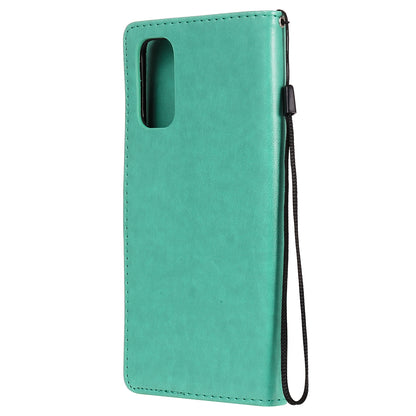 For OPPO Reno4 4G Cat and Bee Embossed Flip Leather Phone Case Wallet Cover with Card Slots Cash Pocket Magnetic Stand Protective Shockproof TPU PU Leather Case with Wrist Strap
