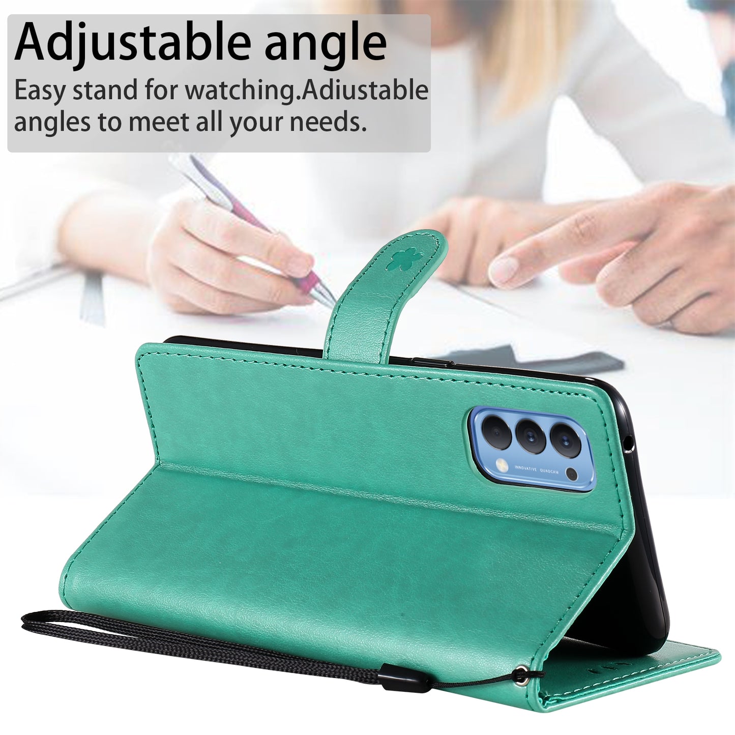 For OPPO Reno4 4G Cat and Bee Embossed Flip Leather Phone Case Wallet Cover with Card Slots Cash Pocket Magnetic Stand Protective Shockproof TPU PU Leather Case with Wrist Strap