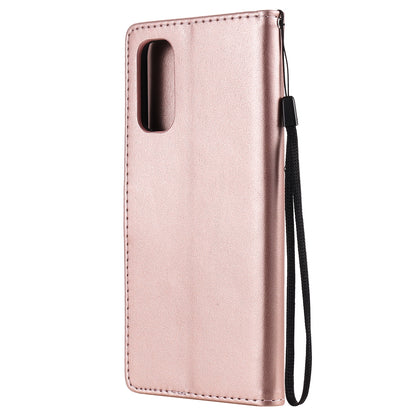 For OPPO Reno4 4G Cat and Bee Embossed Flip Leather Phone Case Wallet Cover with Card Slots Cash Pocket Magnetic Stand Protective Shockproof TPU PU Leather Case with Wrist Strap