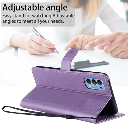 For OPPO Reno4 4G Cat and Bee Embossed Flip Leather Phone Case Wallet Cover with Card Slots Cash Pocket Magnetic Stand Protective Shockproof TPU PU Leather Case with Wrist Strap