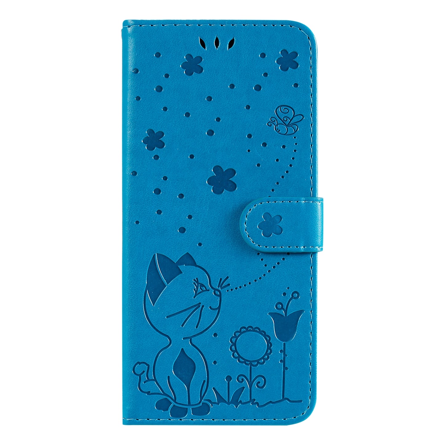 For Apple iPhone 13 mini Cat and Bee Embossed Flip Leather Phone Case Wallet Cover with Card Slots Cash Pocket Magnetic Stand Protective Shockproof TPU PU Leather Case with Wrist Strap