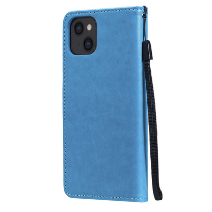 For Apple iPhone 13 Cat and Bee Embossed Flip Leather Phone Case Wallet Cover with Card Slots Cash Pocket Magnetic Stand Protective Shockproof TPU PU Leather Case with Wrist Strap
