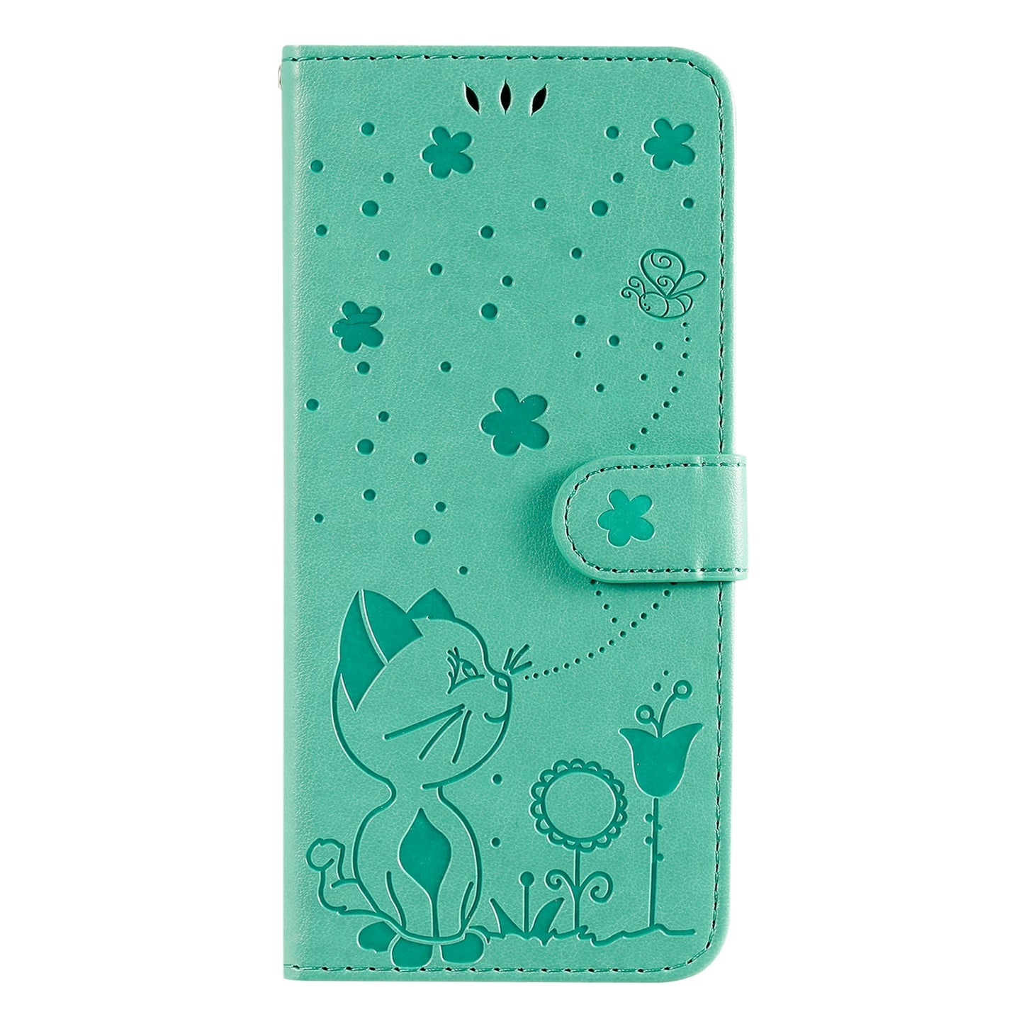For Apple iPhone 13 Cat and Bee Embossed Flip Leather Phone Case Wallet Cover with Card Slots Cash Pocket Magnetic Stand Protective Shockproof TPU PU Leather Case with Wrist Strap