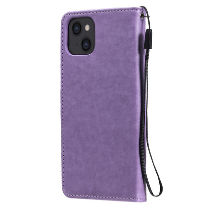 For Apple iPhone 13 Cat and Bee Embossed Flip Leather Phone Case Wallet Cover with Card Slots Cash Pocket Magnetic Stand Protective Shockproof TPU PU Leather Case with Wrist Strap
