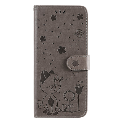 For Apple iPhone 13 Cat and Bee Embossed Flip Leather Phone Case Wallet Cover with Card Slots Cash Pocket Magnetic Stand Protective Shockproof TPU PU Leather Case with Wrist Strap