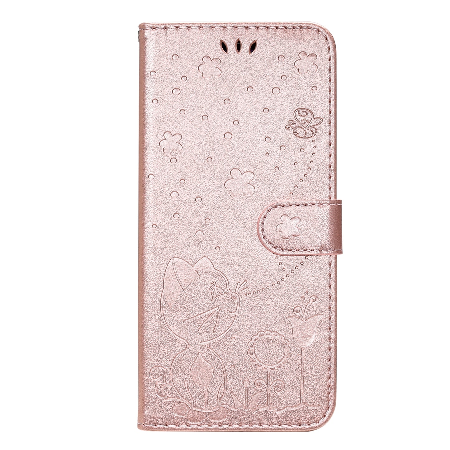 For Apple iPhone 13 Cat and Bee Embossed Flip Leather Phone Case Wallet Cover with Card Slots Cash Pocket Magnetic Stand Protective Shockproof TPU PU Leather Case with Wrist Strap