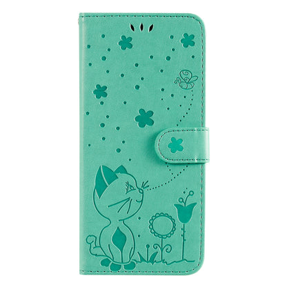 For Apple iPhone 13 Pro Cat and Bee Embossed Flip Leather Phone Case Wallet Cover with Card Slots Cash Pocket Magnetic Stand Protective Shockproof TPU PU Leather Case with Wrist Strap