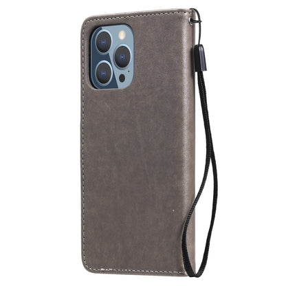For Apple iPhone 13 Pro Cat and Bee Embossed Flip Leather Phone Case Wallet Cover with Card Slots Cash Pocket Magnetic Stand Protective Shockproof TPU PU Leather Case with Wrist Strap