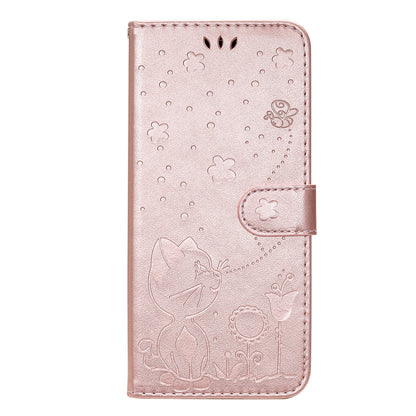 For Apple iPhone 13 Pro Cat and Bee Embossed Flip Leather Phone Case Wallet Cover with Card Slots Cash Pocket Magnetic Stand Protective Shockproof TPU PU Leather Case with Wrist Strap