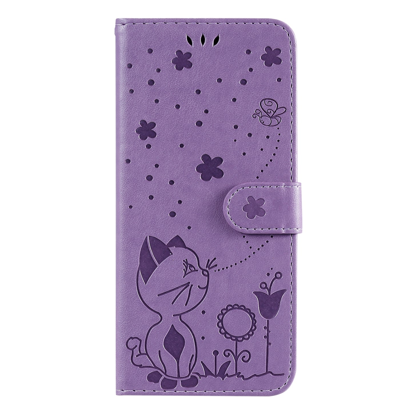For Apple iPhone 13 Pro Max Cat and Bee Embossed Flip Leather Phone Case Wallet Cover with Card Slots Cash Pocket Magnetic Stand Protective Shockproof TPU PU Leather Case with Wrist Strap