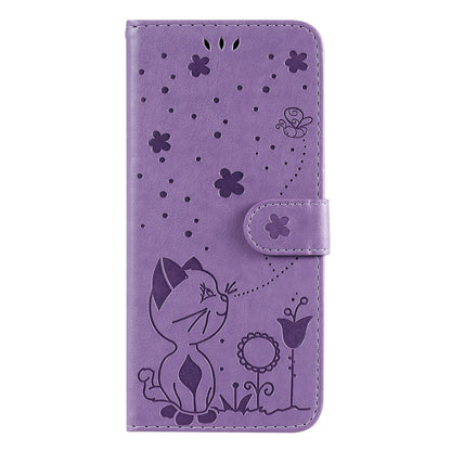 For Apple iPhone 13 Pro Max Cat and Bee Embossed Flip Leather Phone Case Wallet Cover with Card Slots Cash Pocket Magnetic Stand Protective Shockproof TPU PU Leather Case with Wrist Strap