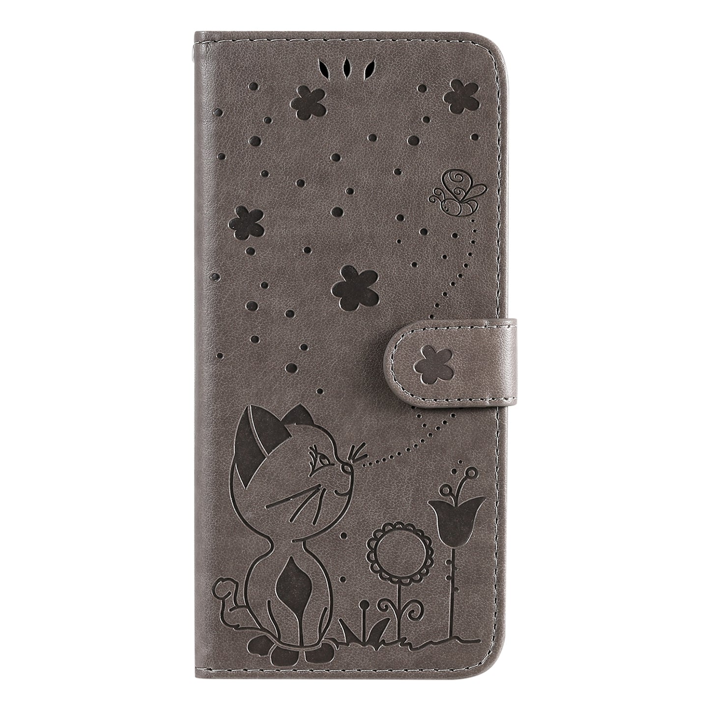 For Apple iPhone 13 Pro Max Cat and Bee Embossed Flip Leather Phone Case Wallet Cover with Card Slots Cash Pocket Magnetic Stand Protective Shockproof TPU PU Leather Case with Wrist Strap