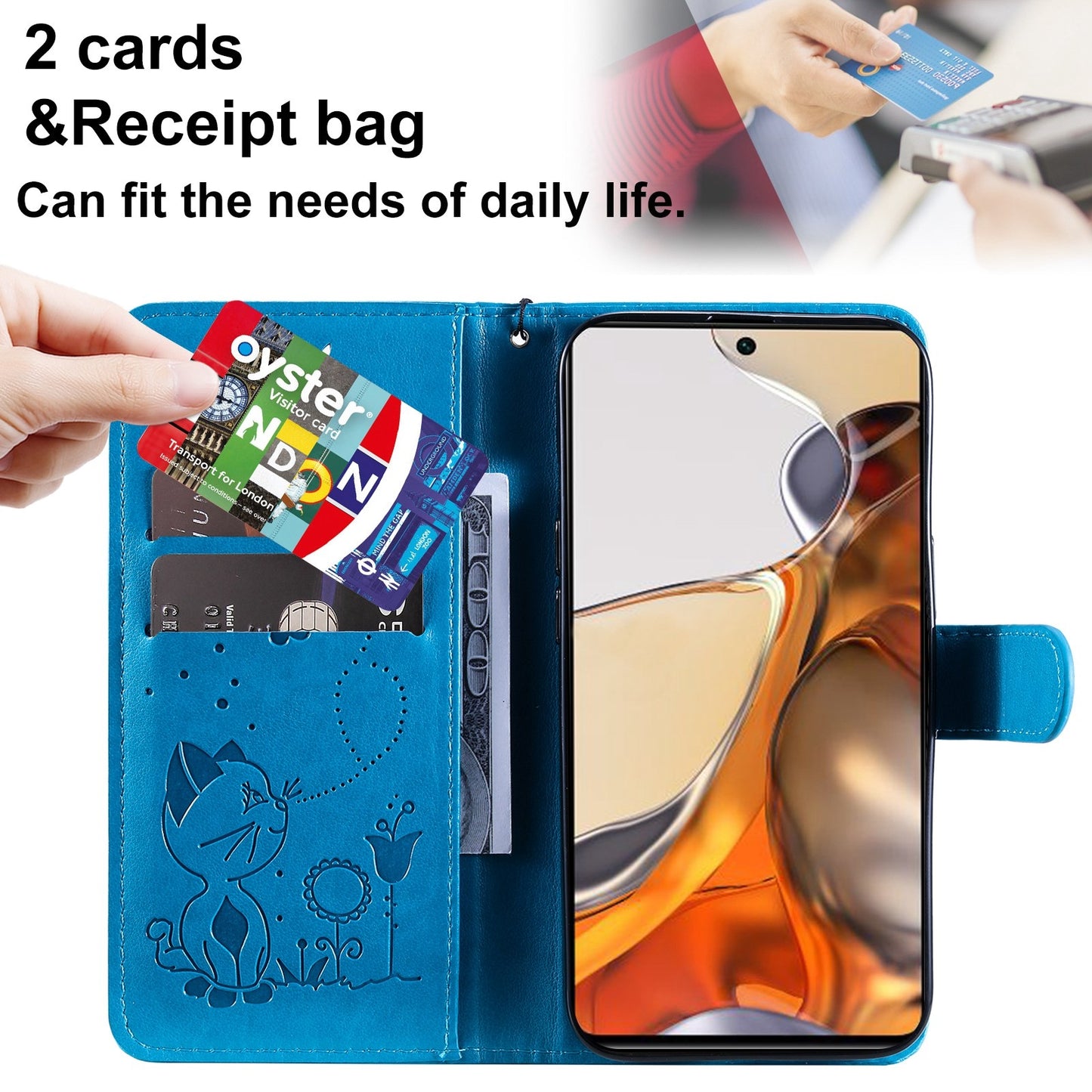 For Xiaomi Mi 11T Cat and Bee Embossed Flip Leather Phone Case Wallet Cover with Card Slots Cash Pocket Magnetic Stand Protective Shockproof TPU PU Leather Case with Wrist Strap