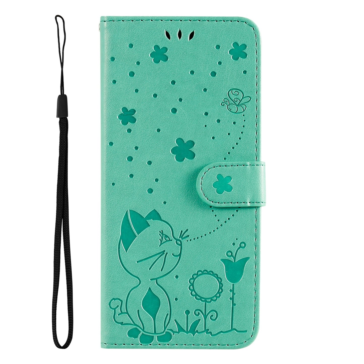 For Xiaomi 11T Pro Cat and Bee Embossed Flip Leather Phone Case Wallet Cover with Card Slots Cash Pocket Magnetic Stand Protective Shockproof TPU PU Leather Case with Wrist Strap