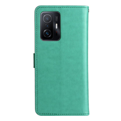 For Xiaomi Mi 11T Cat and Bee Embossed Flip Leather Phone Case Wallet Cover with Card Slots Cash Pocket Magnetic Stand Protective Shockproof TPU PU Leather Case with Wrist Strap