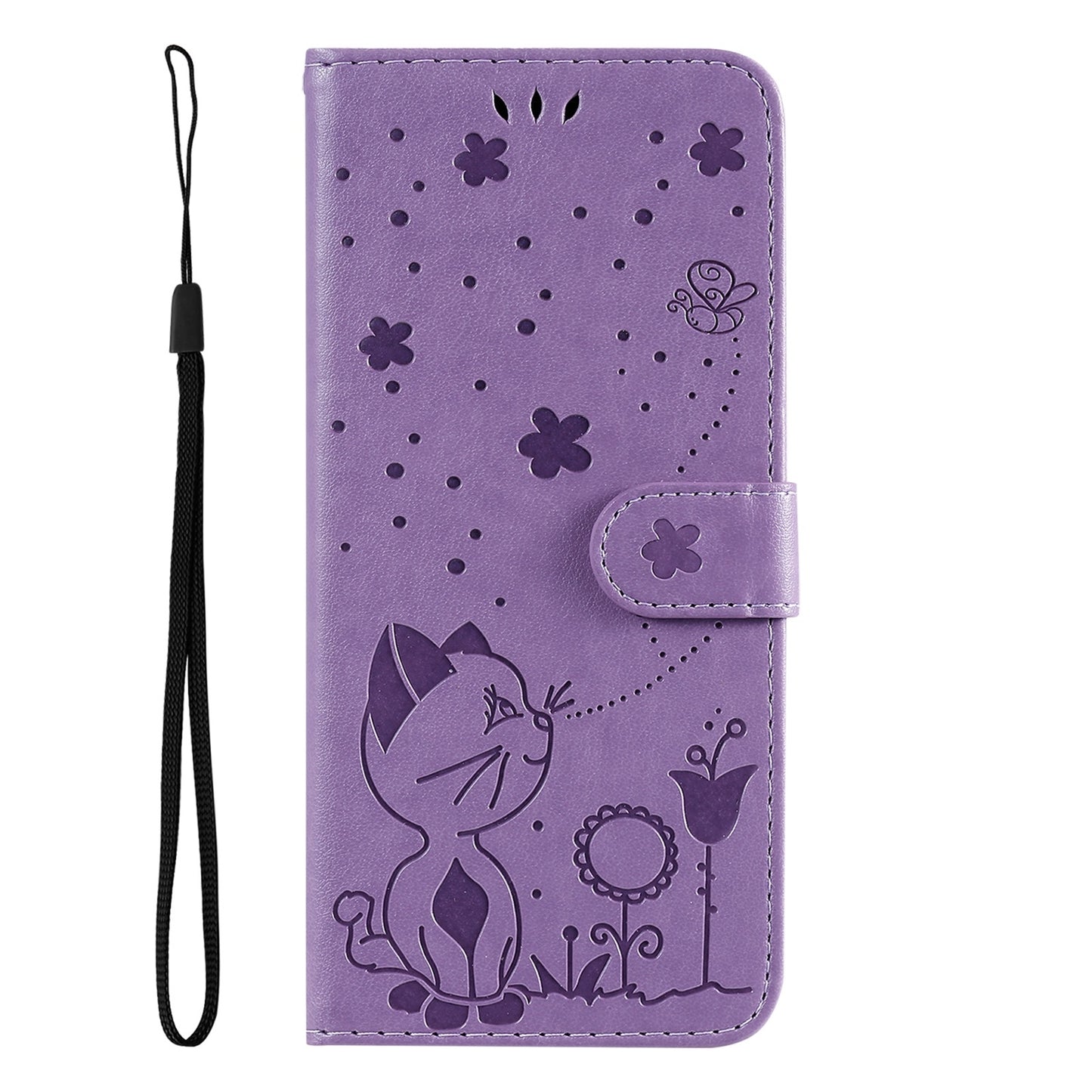 For Xiaomi 11T Pro Cat and Bee Embossed Flip Leather Phone Case Wallet Cover with Card Slots Cash Pocket Magnetic Stand Protective Shockproof TPU PU Leather Case with Wrist Strap