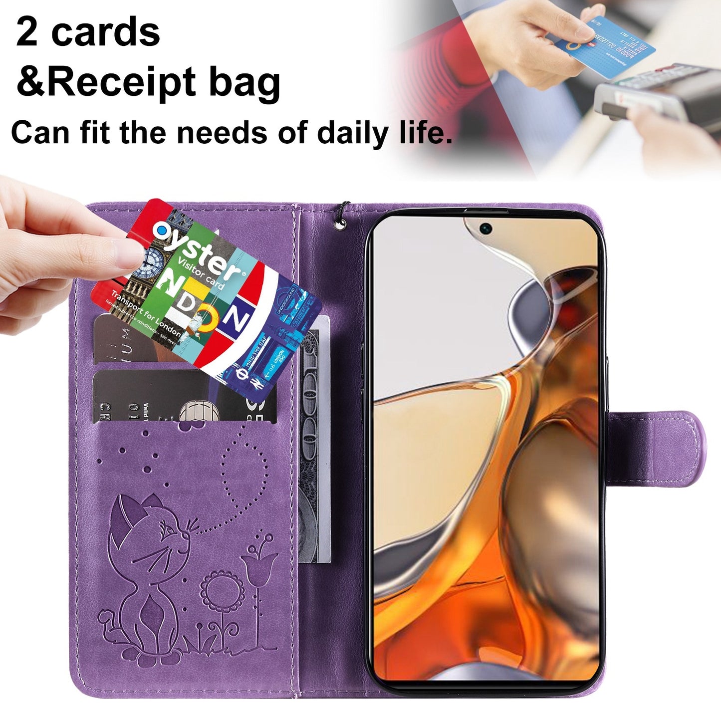 For Xiaomi Mi 11T Cat and Bee Embossed Flip Leather Phone Case Wallet Cover with Card Slots Cash Pocket Magnetic Stand Protective Shockproof TPU PU Leather Case with Wrist Strap