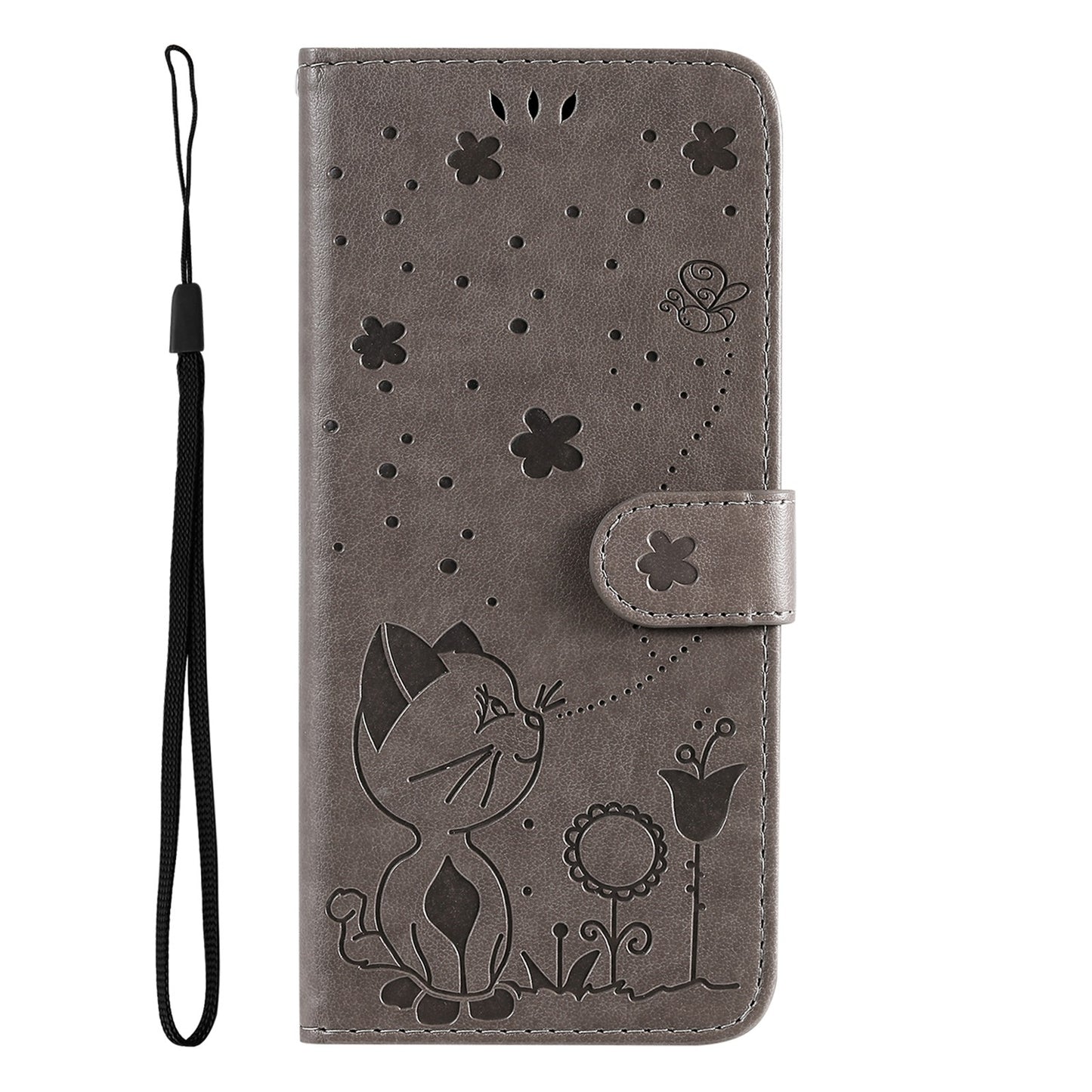 For Xiaomi 11T Pro Cat and Bee Embossed Flip Leather Phone Case Wallet Cover with Card Slots Cash Pocket Magnetic Stand Protective Shockproof TPU PU Leather Case with Wrist Strap