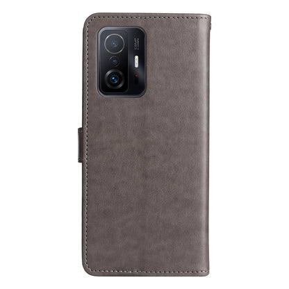 For Xiaomi Mi 11T Cat and Bee Embossed Flip Leather Phone Case Wallet Cover with Card Slots Cash Pocket Magnetic Stand Protective Shockproof TPU PU Leather Case with Wrist Strap