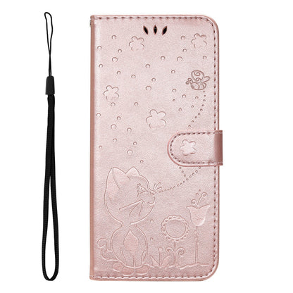 For Xiaomi Mi 11T Cat and Bee Embossed Flip Leather Phone Case Wallet Cover with Card Slots Cash Pocket Magnetic Stand Protective Shockproof TPU PU Leather Case with Wrist Strap