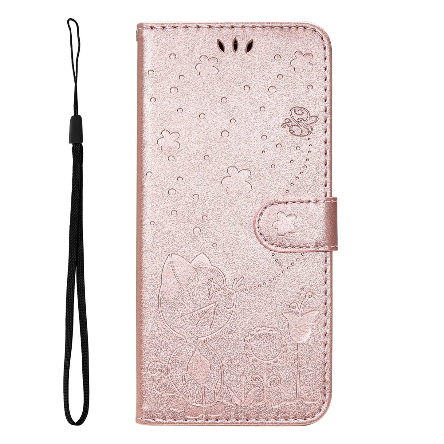 For Xiaomi 11T Pro Cat and Bee Embossed Flip Leather Phone Case Wallet Cover with Card Slots Cash Pocket Magnetic Stand Protective Shockproof TPU PU Leather Case with Wrist Strap