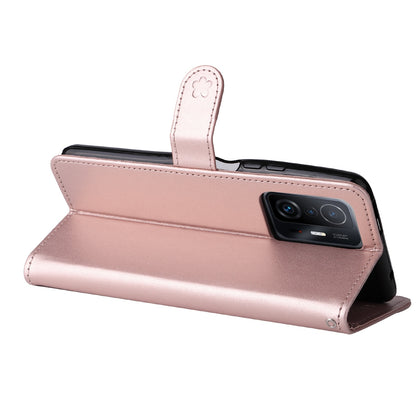 For Xiaomi Mi 11T Cat and Bee Embossed Flip Leather Phone Case Wallet Cover with Card Slots Cash Pocket Magnetic Stand Protective Shockproof TPU PU Leather Case with Wrist Strap