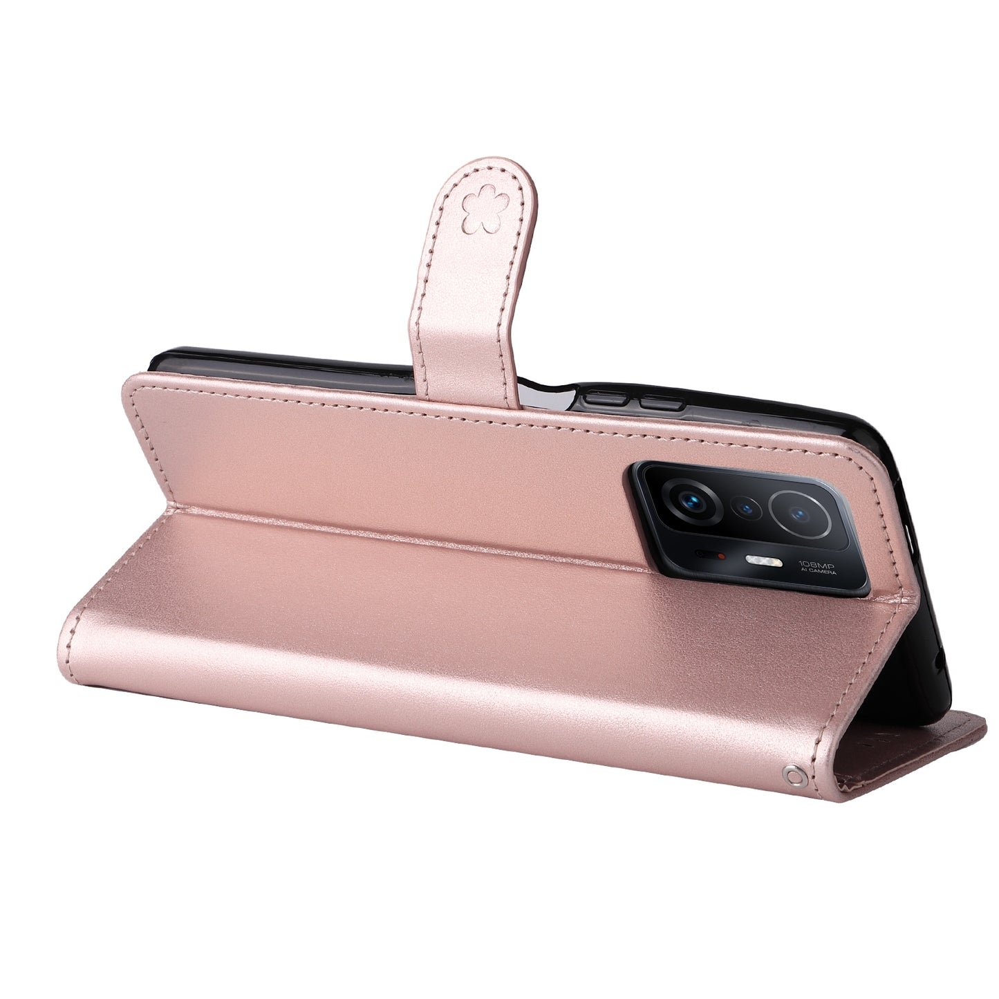 For Xiaomi 11T Pro Cat and Bee Embossed Flip Leather Phone Case Wallet Cover with Card Slots Cash Pocket Magnetic Stand Protective Shockproof TPU PU Leather Case with Wrist Strap